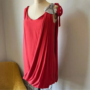 Madame A Paris Draped Silk Dress Beaded Red Sleeveless Party Cocktail Flapper M